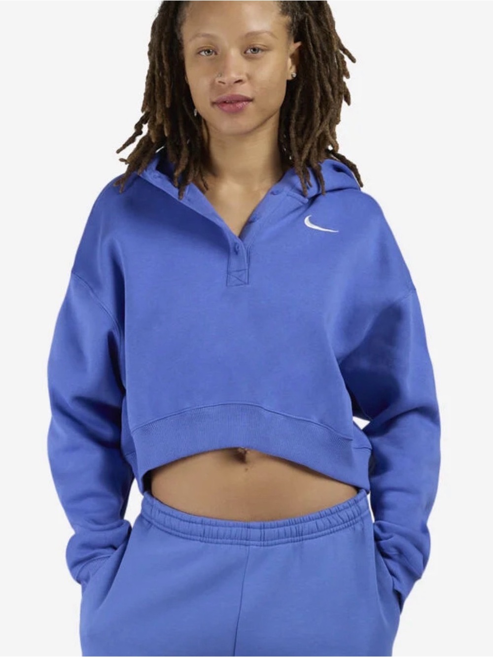 Nike Women's Purple Cropped Hoodie with White Swoosh